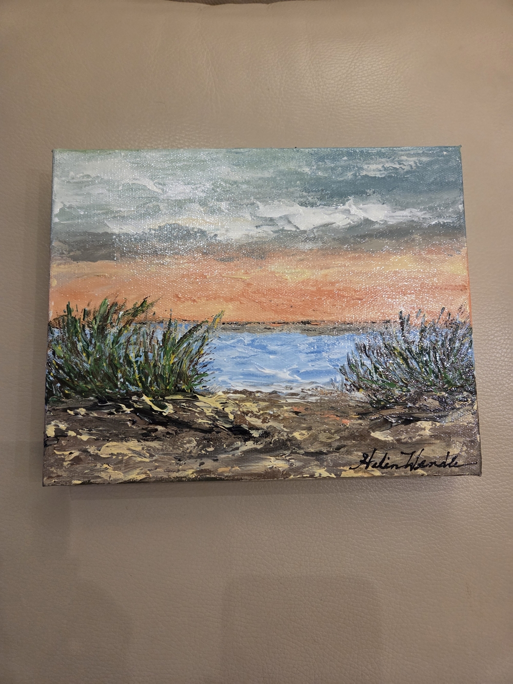 Coastal Dune Sunset Canvas Painting - Blue & Orange